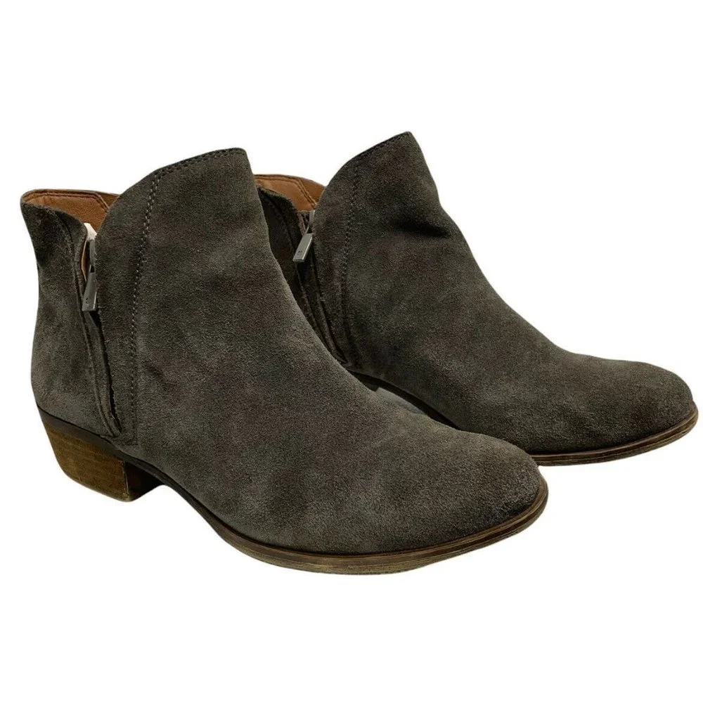 Lucky Brand Shoes Womens 9 Brenon Iron Gray Suede Leather Ankle Zip Booties - Picture 4 of 12